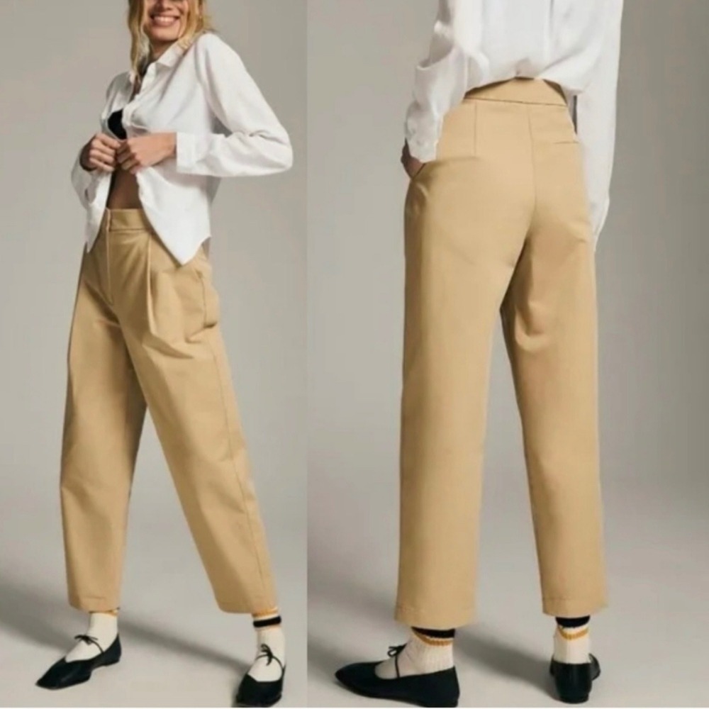 EXQUISE Khaki Pleated Cropped Wide Leg Pants Womens Size‎ S Barrel